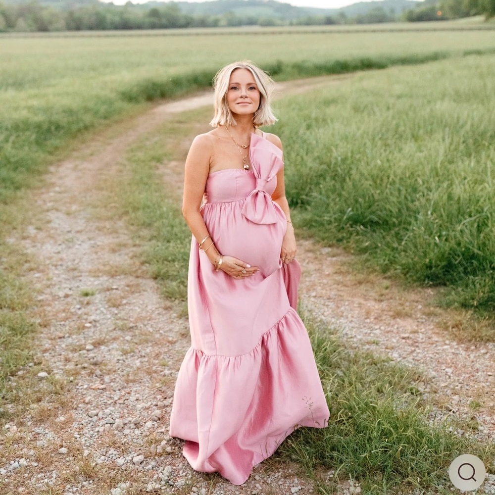 Petal & Pup One-Shoulder Pink Maxi Dress: Betina Bow Front